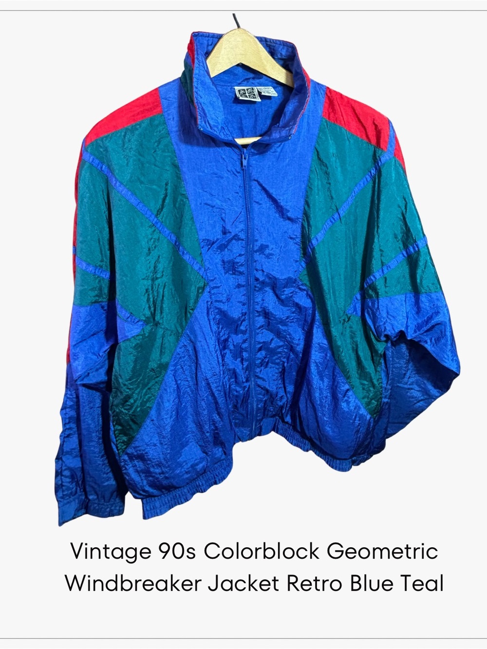 Vintage Colorblock Windbreaker Jacket - Blue & Teal